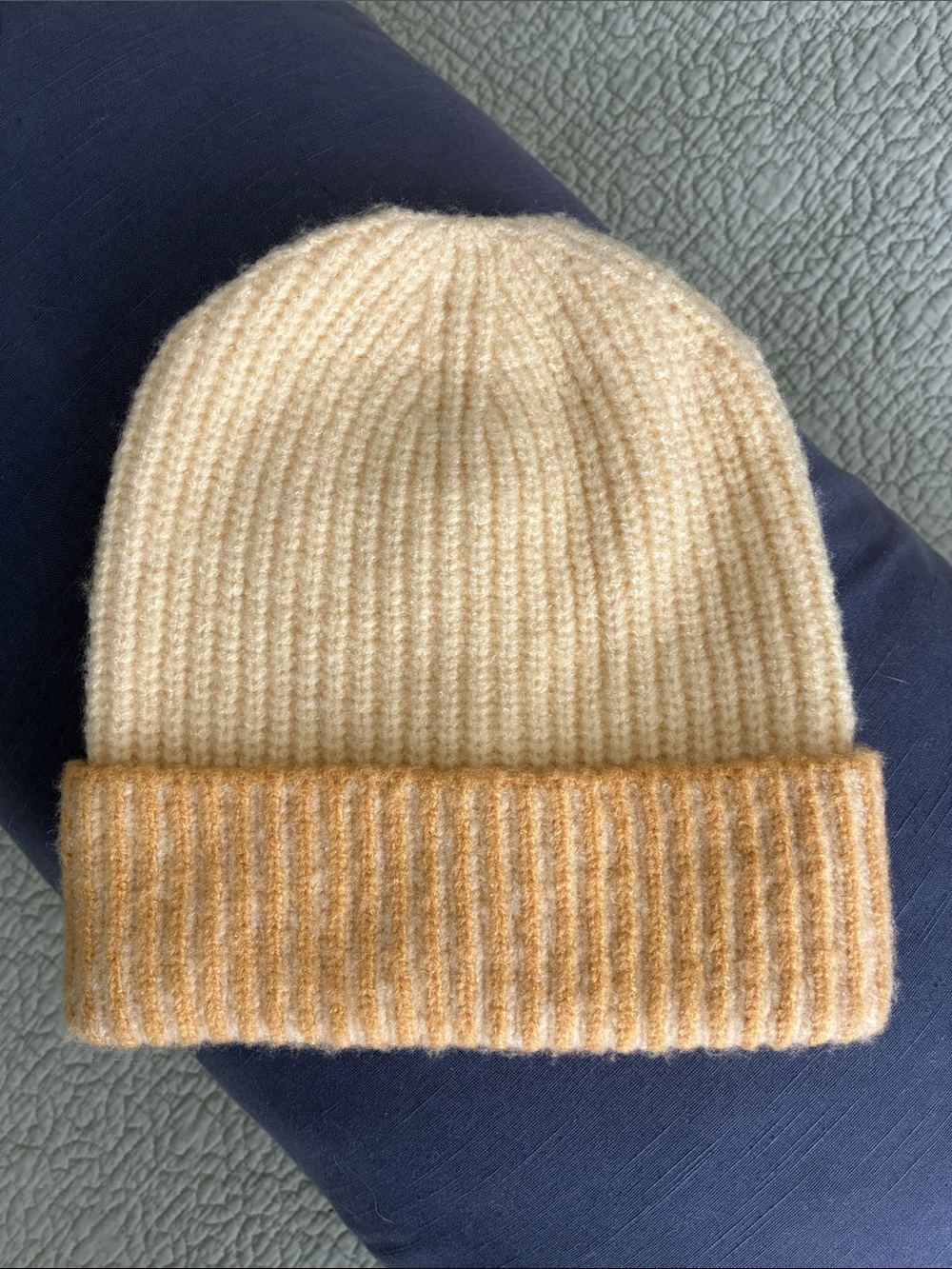 Maeve Anthropologie Two-Tone Ribbed Knit Beanie Cream & Camel Winter Hat